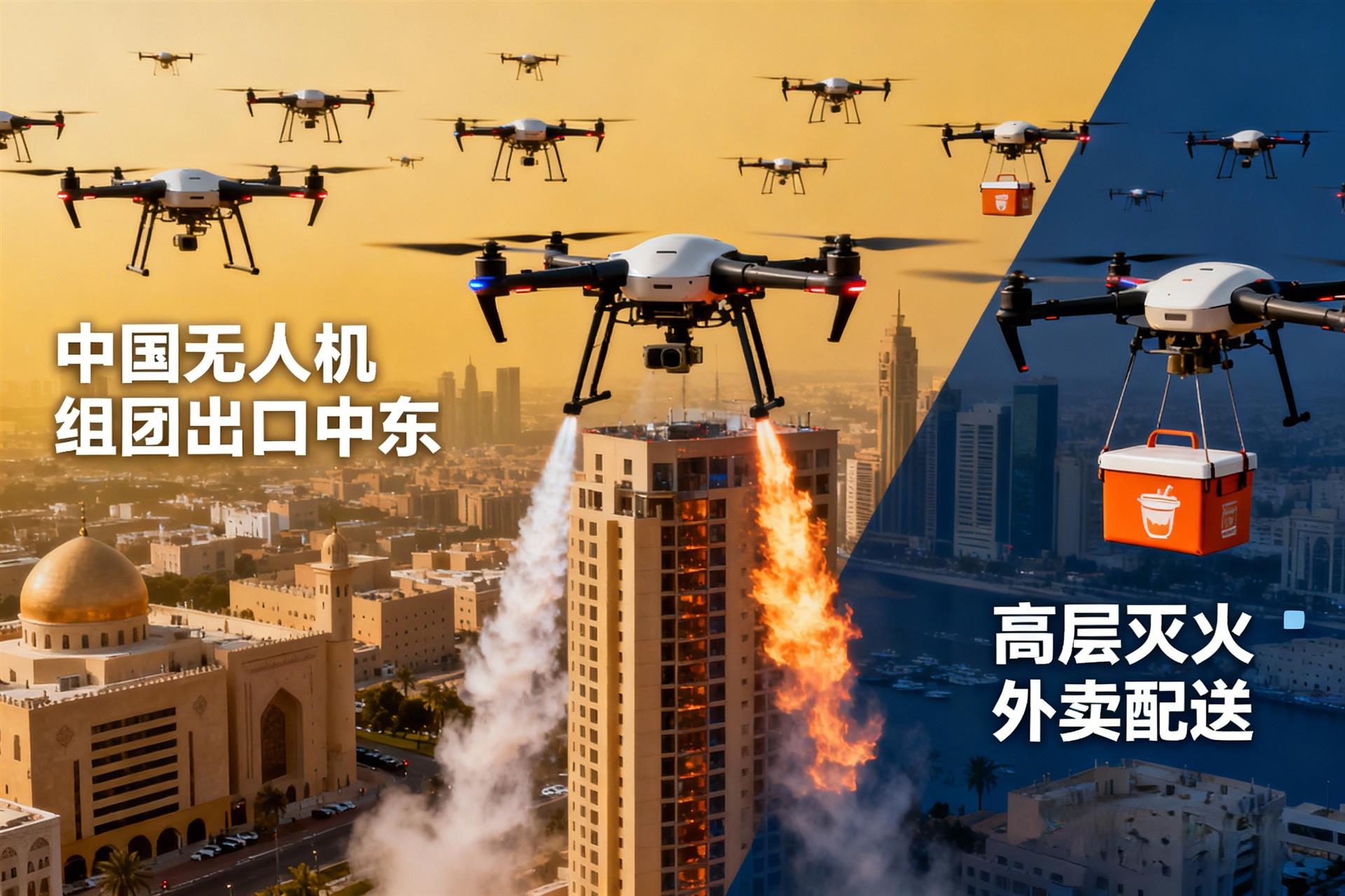 中国无人机斩获中东1600架大单 高层灭火与外卖配送展现技术实力